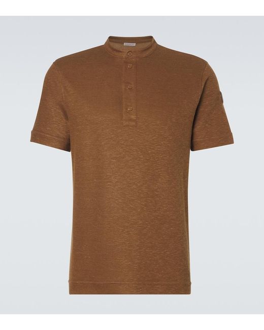 Moncler Brown Cotton And Linen-Blend Polo Shirt for men