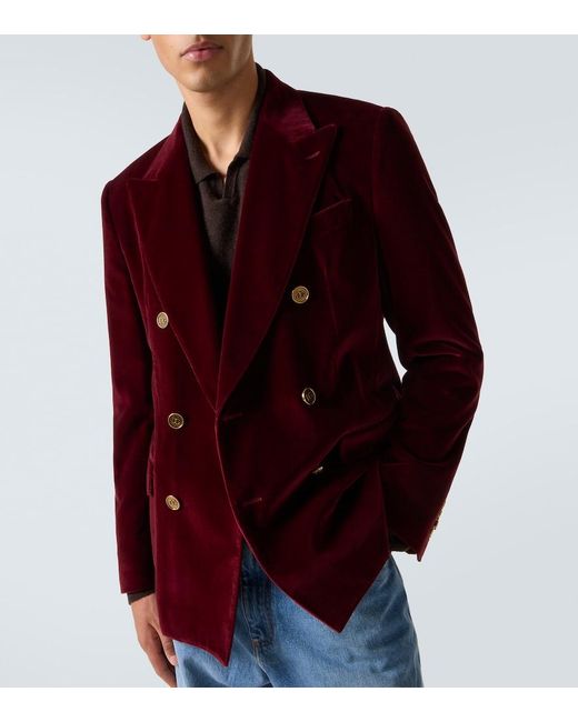 Dolce & Gabbana Red Double-Breasted Cotton Velvet Blazer for men