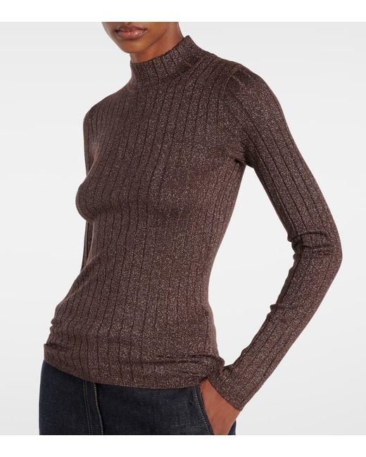 Brunello Cucinelli Brown Ribbed-Knit Cashmere And Silk-Blend Top