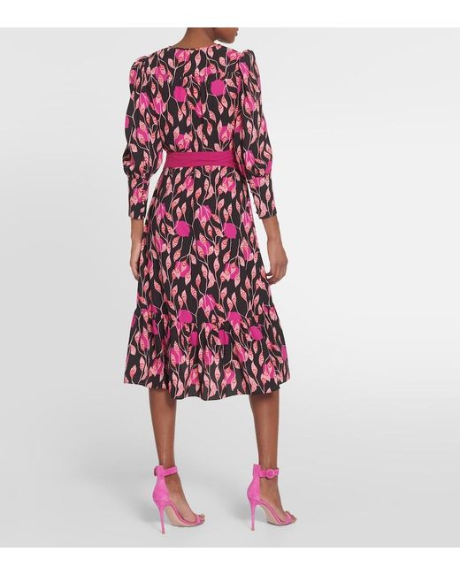 Diane von Furstenberg Purple Blade Printed Crepe Wrap Dress