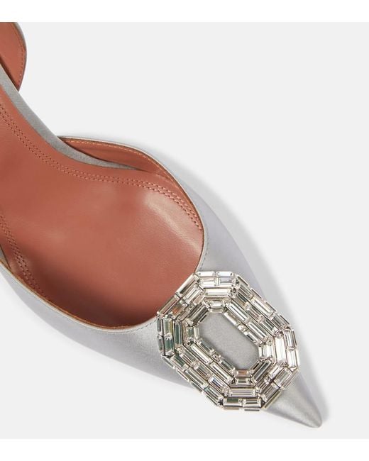 AMINA MUADDI Brown Verzierte Slingback-Pumps Camelia 90 Aus Satin