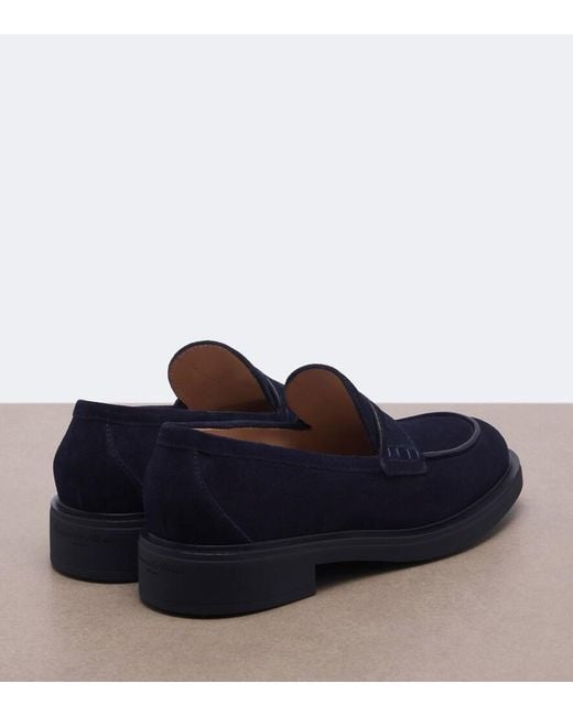 Gianvito Rossi Blue Suede Penny Loafers