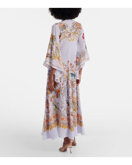 Etro Blue Scarf-Detail Floral Silk Maxi Dress