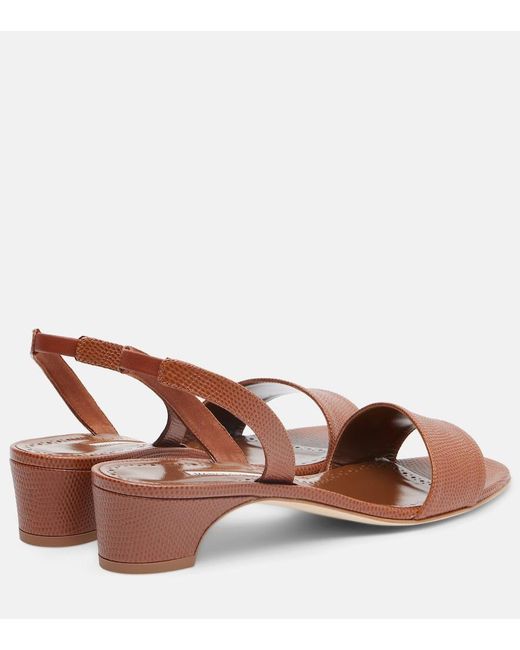 Manolo Blahnik Brown Patobarnu 30 Leather Slingback Sandals