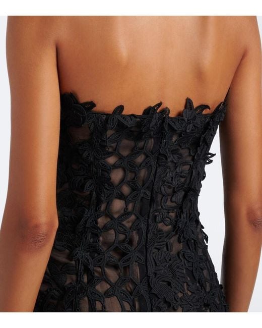 Oscar de la Renta Black Lace Asymmetric Gown