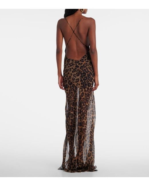 Blumarine Brown Leopard-Print Silk Maxi Dress