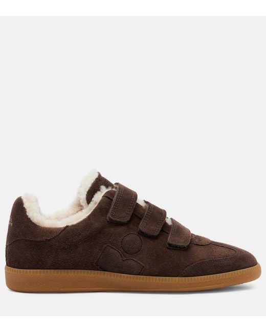 Isabel Marant Brown Beth Shearling-Trimmed Suede Sneakers