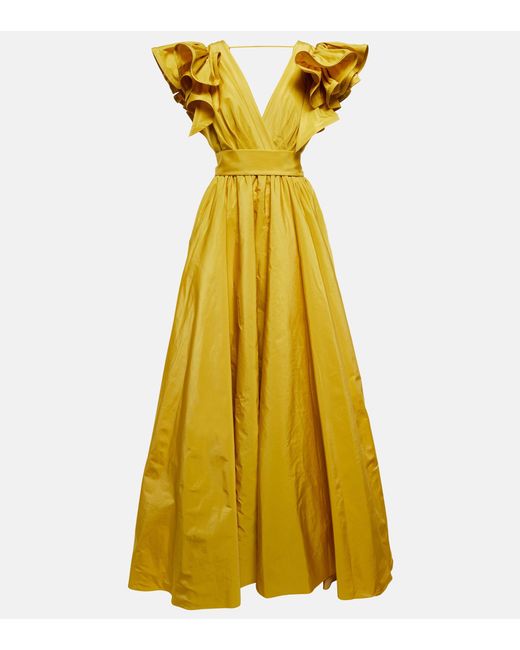 Elie Saab Yellow Ruffle-trimmed Taffeta Gown