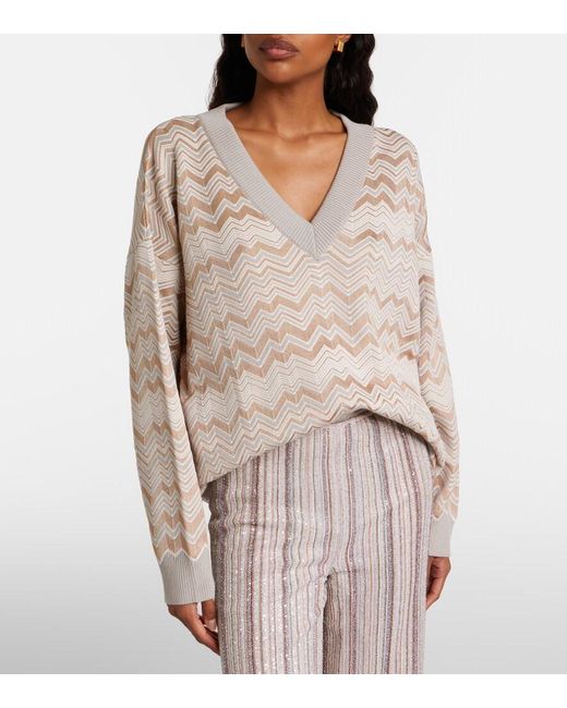 Pullover A Zig Zag di Missoni in Natural