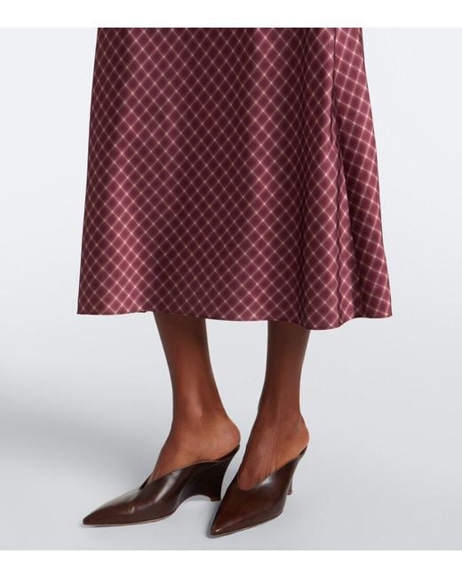 Vince Purple Plaid Satin Midi Skirt