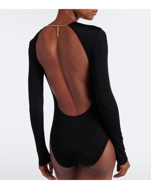 Saint Laurent Black Open-Back Jersey Bodysuit