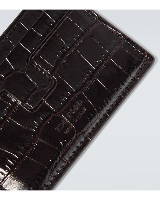 Tom Ford Black Croc-Effect Patent Leather Card Holder for men