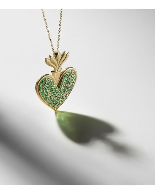 Ileana Makri White Blowing Heart 18Kt Pendant Necklace With Tsavorites