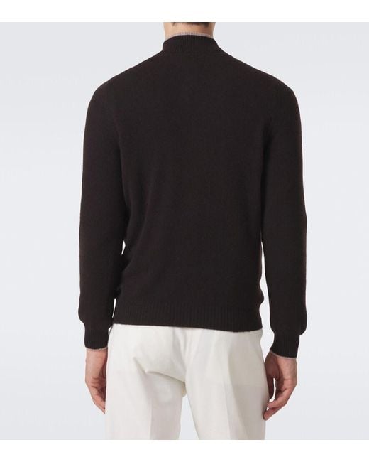 Fedeli Black Cashmere Half-Zip Sweater for men