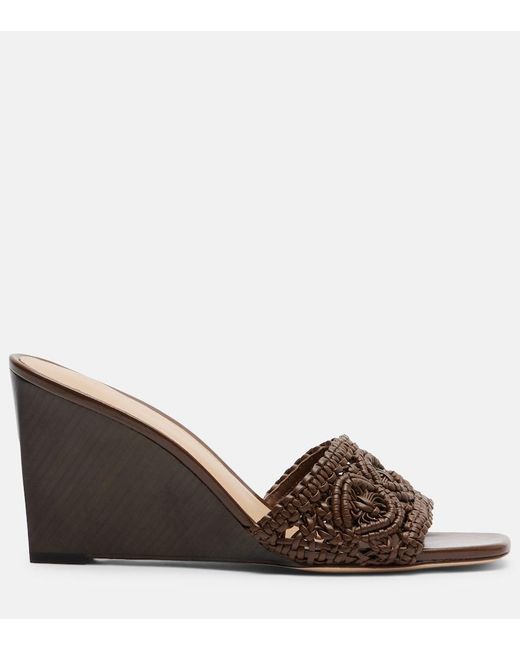Veronica Beard Brown Ellen Macrame Leather Wedge Mules