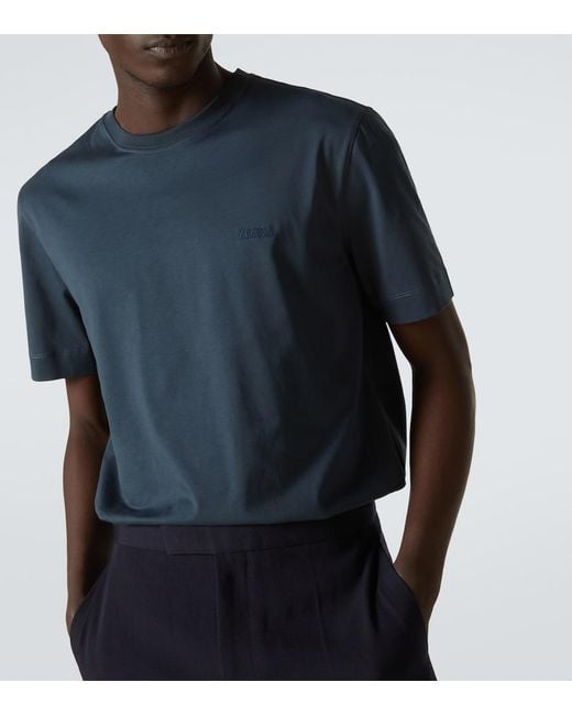 Zegna Blue Logo Cotton T-Shirt for men
