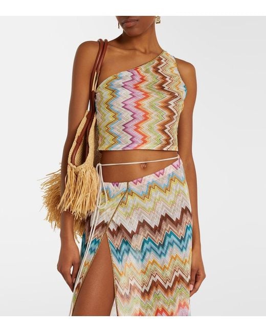 Missoni Multicolor Zigzag One-Shoulder Crop Top