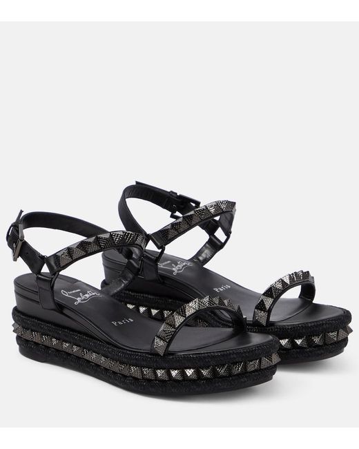 Christian Louboutin Black Pyra Clou Leather Espadrille Wedges