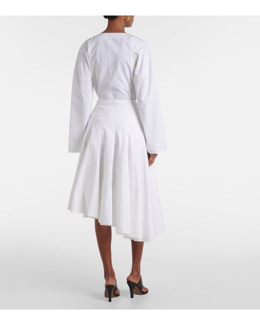 FFORME White Rio Asymmetric Cotton Midi Skirt