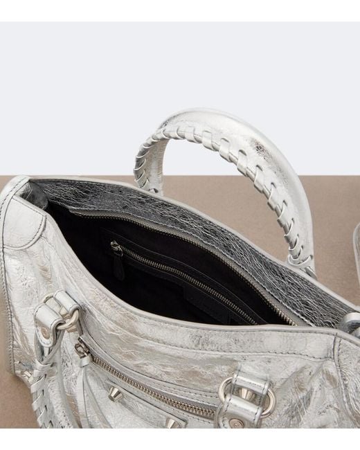 Balenciaga White Le City Small Metallic Leather Top-Handle Bag