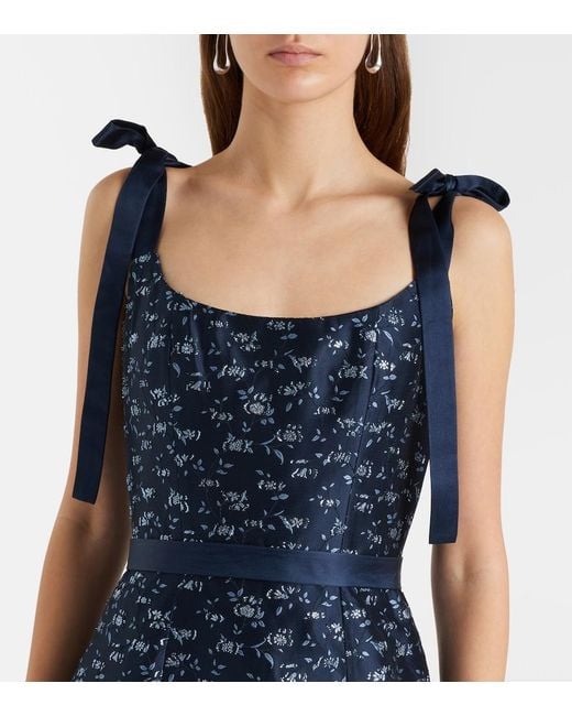 Markarian Blue Acacia Floral Brocade Corset Dress
