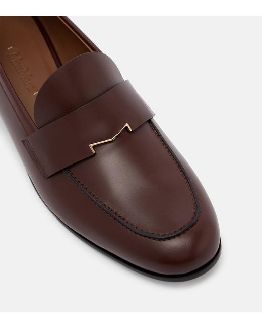 Max Mara Brown Embellished Leather Penny Loafers