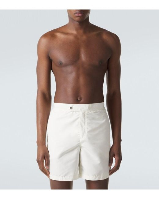 Brunello Cucinelli White Logo Swim Trunks for men