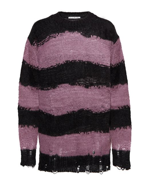 Acne Purple Striped Distressed Sweater