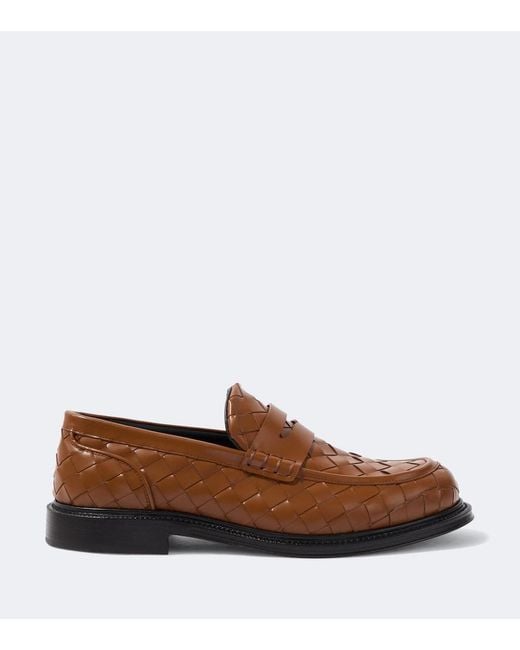 Bottega Veneta Brown James Intrecciato Leather Penny Loafers for men