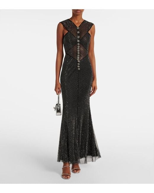 Self-Portrait Black Embellished Fishnet Maxi Dress