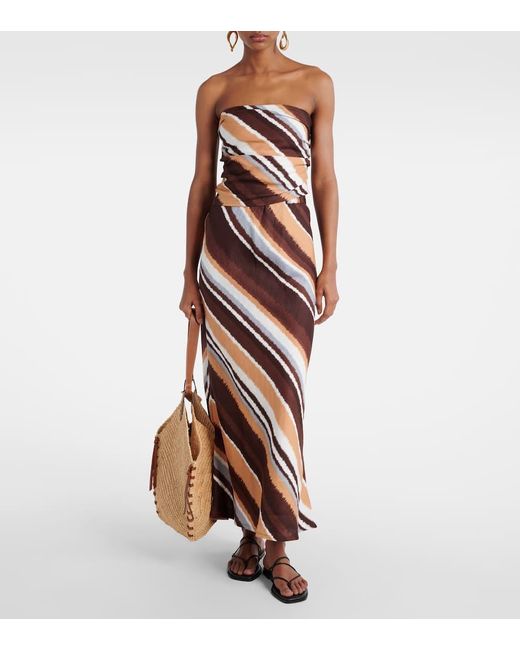 Faithfull The Brand Brown Dalicenca Striped Linen Maxi Skirt