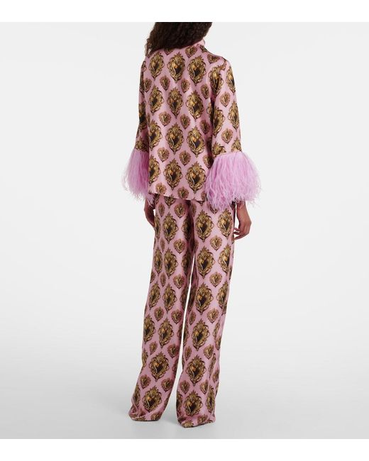 Dolce & Gabbana Pink Printed High-Rise Silk Palazzo Pants