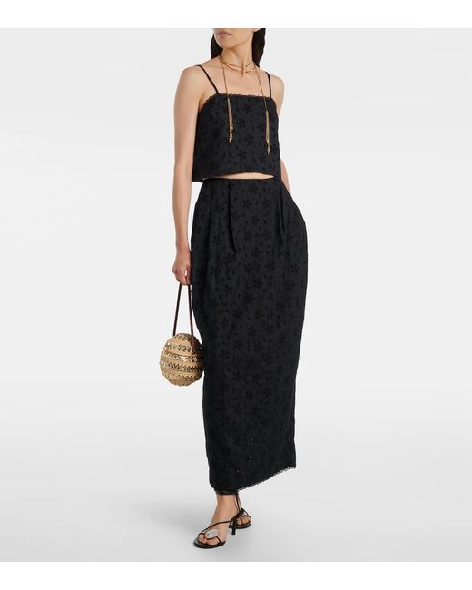 Posse Black Salma Embroidered Cropped Cotton Top