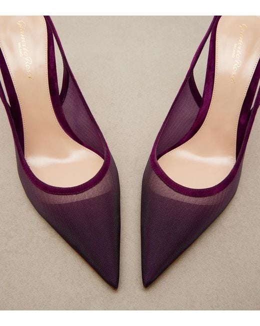 Gianvito Rossi Purple Suede-Trimmed Organza Slingback Pumps
