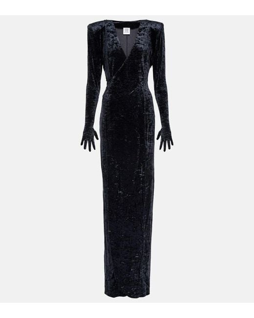 Vetements Blue Diva Gloves Velvet Maxi Dress