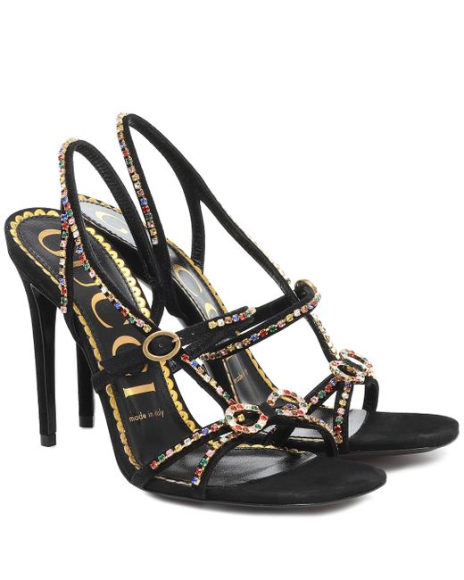 Gucci Black Carmen Crystal-embellished Suede Sandals