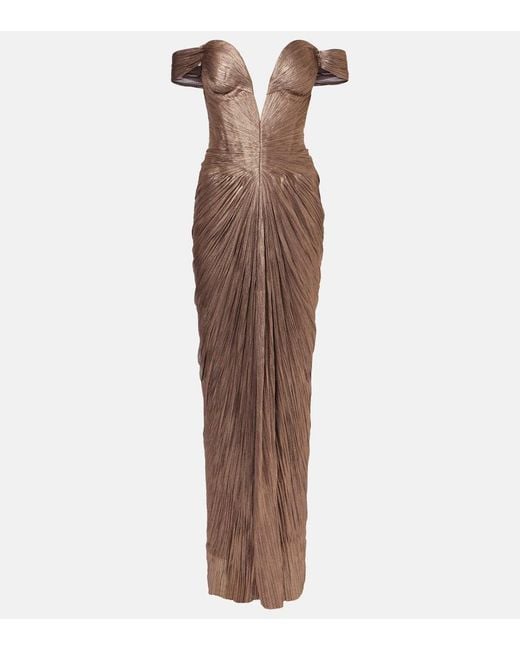 Maria Lucia Hohan Brown Tia Draped Off-Shoulder Corset Gown