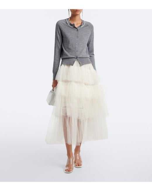 Simone Rocha White Ruffled Tulle Midi Skirt