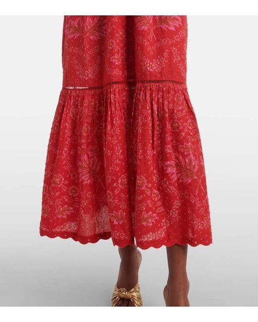 Robe Longue En Coton A Fleurs Farm Rio en coloris Red