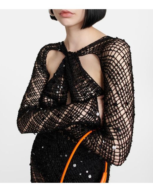 Coperni Black Sequin-Embellished Crochet Maxi Dress