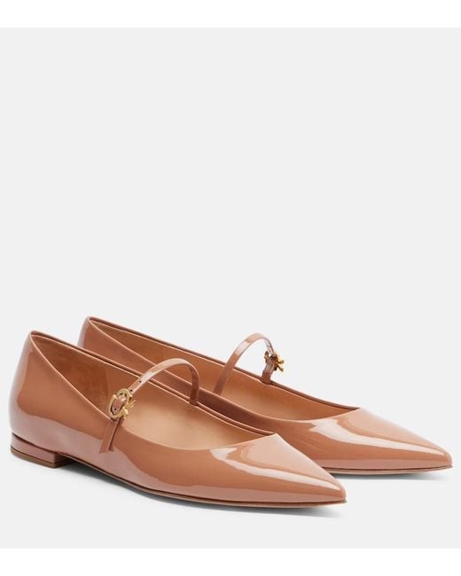 Gianvito Rossi Brown Patent Leather Mary Jane Flats