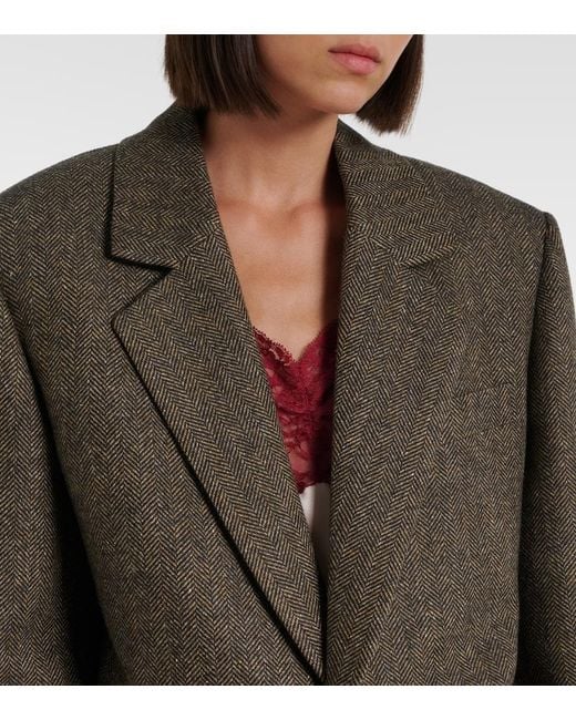Saint Laurent Brown Herringbone Wool-Blend Blazer