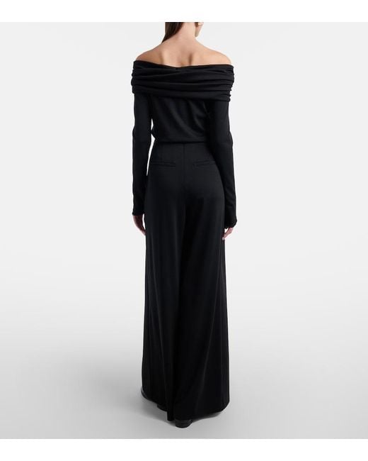 Max Mara Black Cocco Virgin Wool Jersey Wide-Leg Pants
