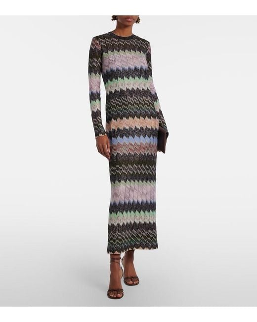 Missoni Black Zigzag-Intarsia Fine-Knit Midi Dress