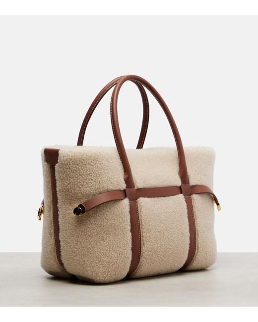 Loro Piana Natural Ghiera Small Shearling-Trimmed Tote Bag