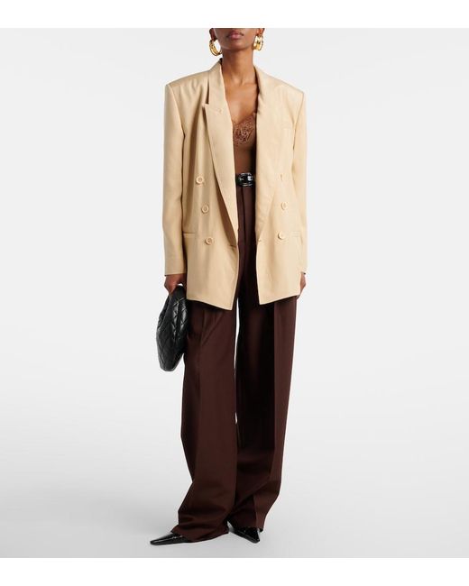 Saint Laurent Natural Double-Breasted Silk Blazer
