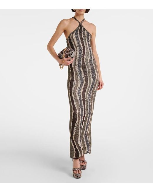Missoni White Sequined Open-Back Lame Gown