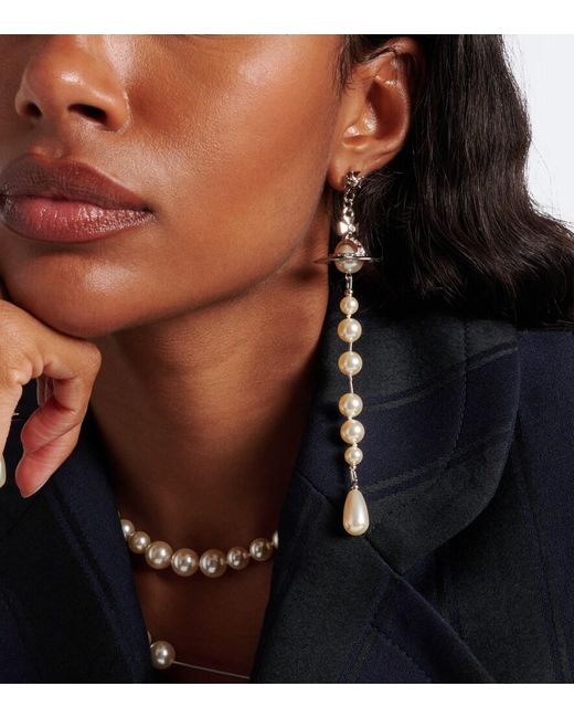 Vivienne Westwood White Orb Embellished Drop Earrings