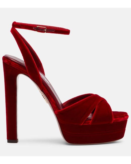 Aquazzura Red Divine 130 Velvet Platform Sandals