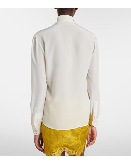 Saint Laurent White Tie-Neck Silk Blouse